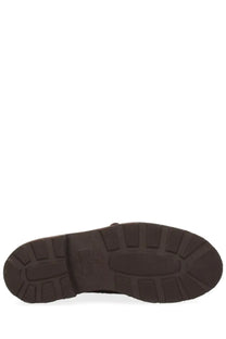 Brown rubber sole with textured blocky tread pattern on paraboot men’s moccasin michael brown shoes