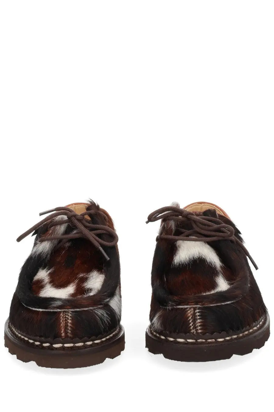 Paraboot men’s moccasin michael brown brown and white cowhide leather lace-up shoes with natural hide texture