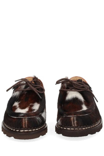 Paraboot men’s moccasin michael brown brown and white cowhide leather lace-up shoes with natural hide texture
