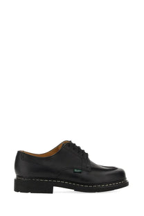 Paraboot men’s stringata chambord black leather derby shoe with classic design and white stitching along the sole