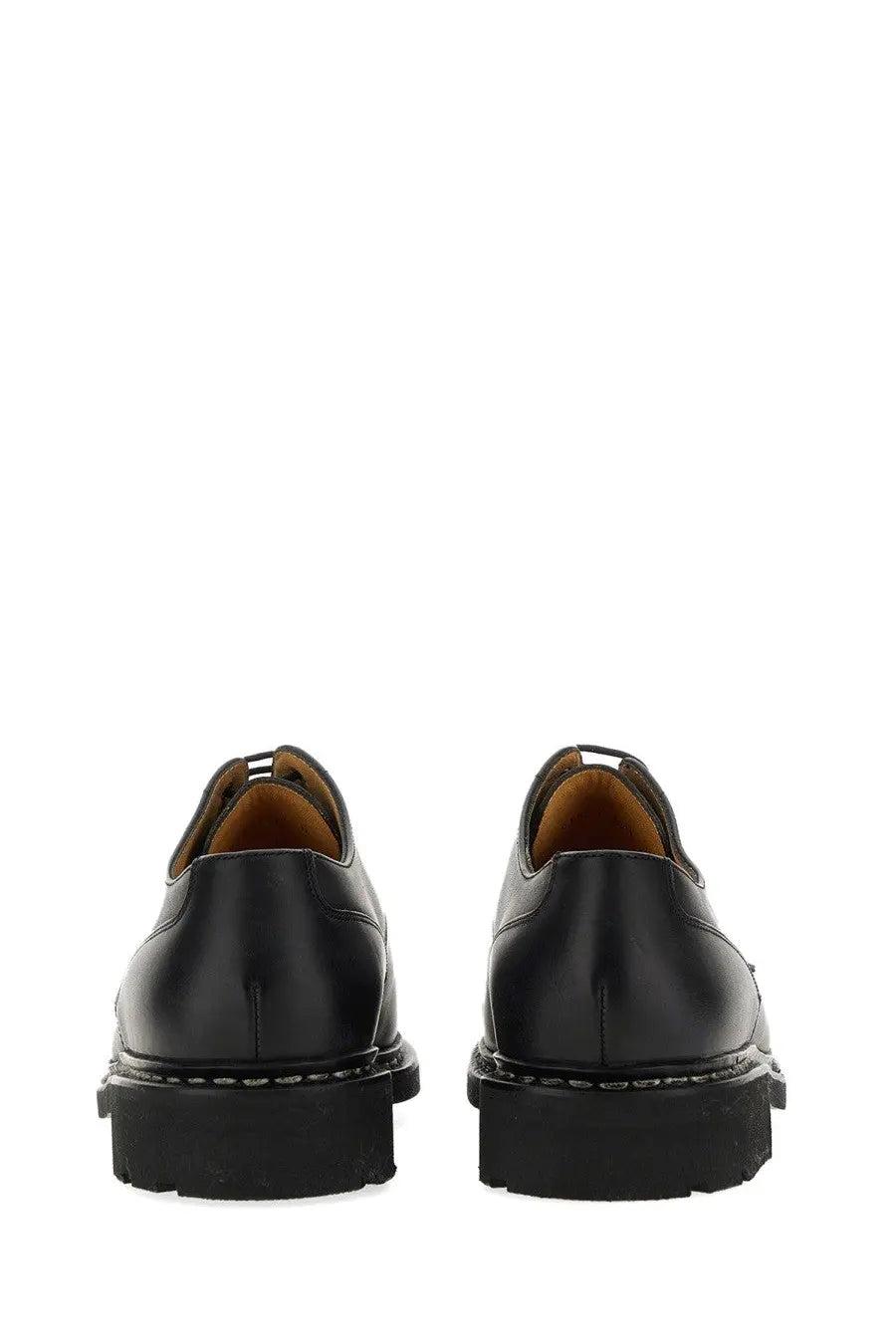Black leather derby shoes with chunky rubber sole and visible stitching paraboot men’s stringata chambord black