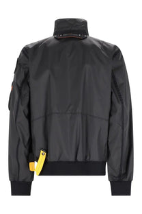 Parajumpers men’s giacca wes spring black nylon bomber jacket with high collar yellow zipper pull and orange stitching details
