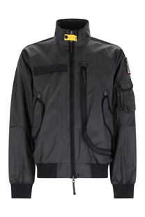 Parajumpers men’s giacca wes spring black tactical bomber jacket with yellow zipper pull and sleeve patch