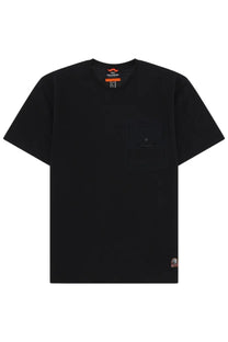 Parajumpers men’s black short-sleeved shirt malham con taschino with chest pocket and orange branding tag at collar