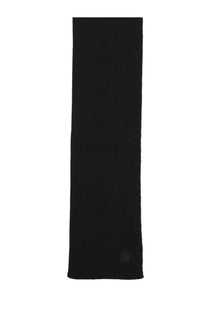 Black knitted parajumpers unisex plain scarf with subtle texture and small embroidered logo at the bottom