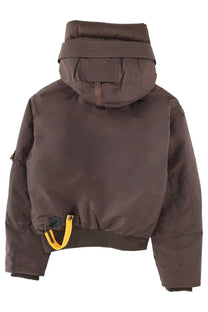 Parajumpers women’s Gobi brown brown puffer jacket with quilted hood and yellow drawstring detail