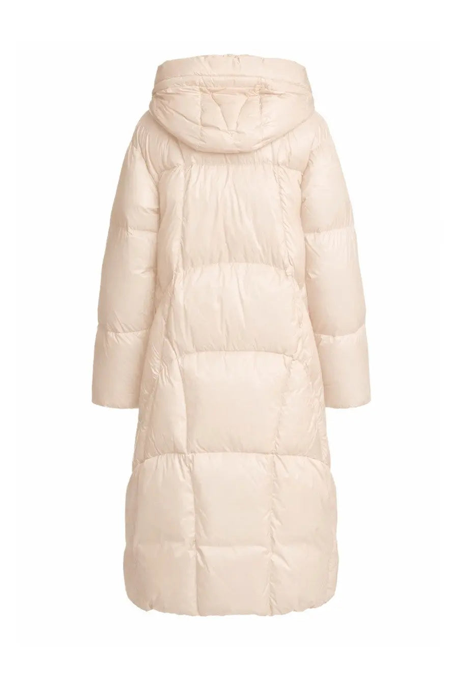 Cream-colored quilted down coat with hood from parajumpers women’s long coat liu white collection
