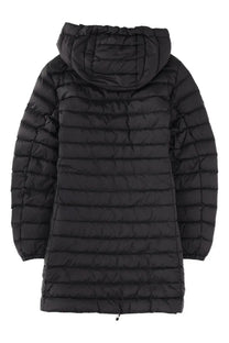 Parajumpers women’s Meredith jacket black quilted hooded puffer coat with horizontal stitching and elastic cuffs