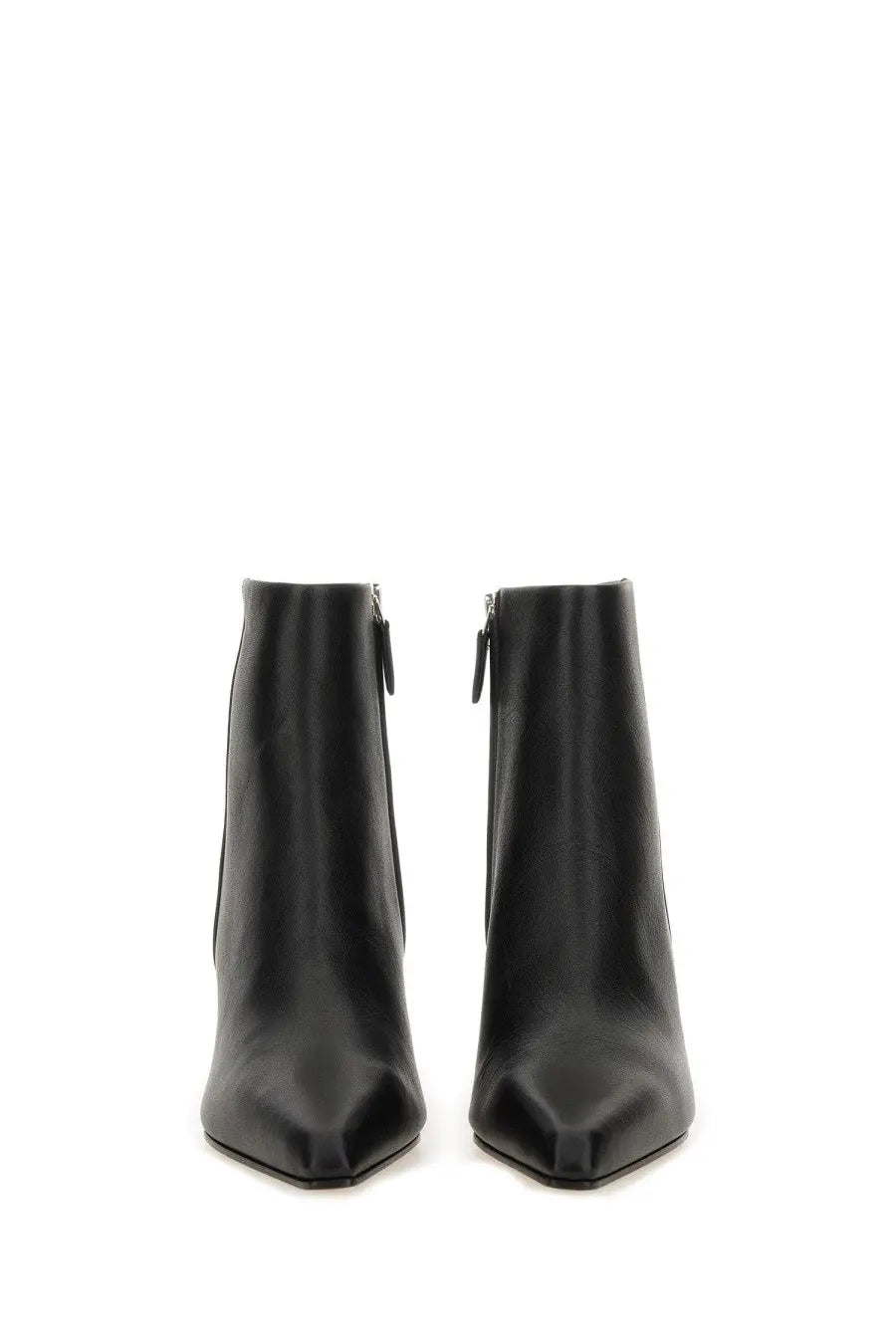 Black leather ankle boots for women by Paris Texas with pointed toe and zipper closure in black