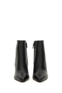 Black leather ankle boots for women by Paris Texas with pointed toe and zipper closure in black
