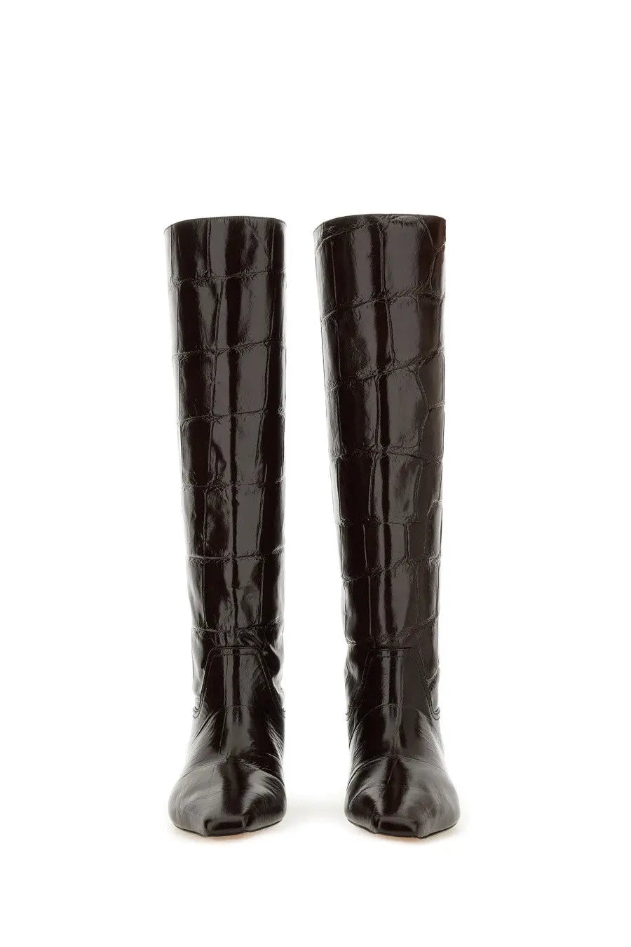 Paris Texas women’s boot Bettina black knee-high boots with black glossy crocodile embossed leather