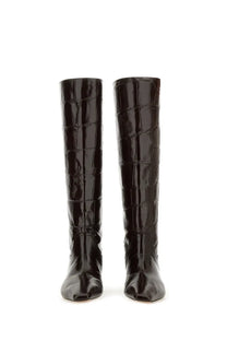 Paris Texas women’s boot Bettina black knee-high boots with black glossy crocodile embossed leather