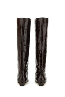 Paris Texas women’s boot Bettina black shiny black crocodile embossed over-the-knee boots with pointed heels