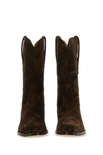 Paris Texas women’s boot Hilda brown brown suede cowboy boots with classic western design and black leather accents