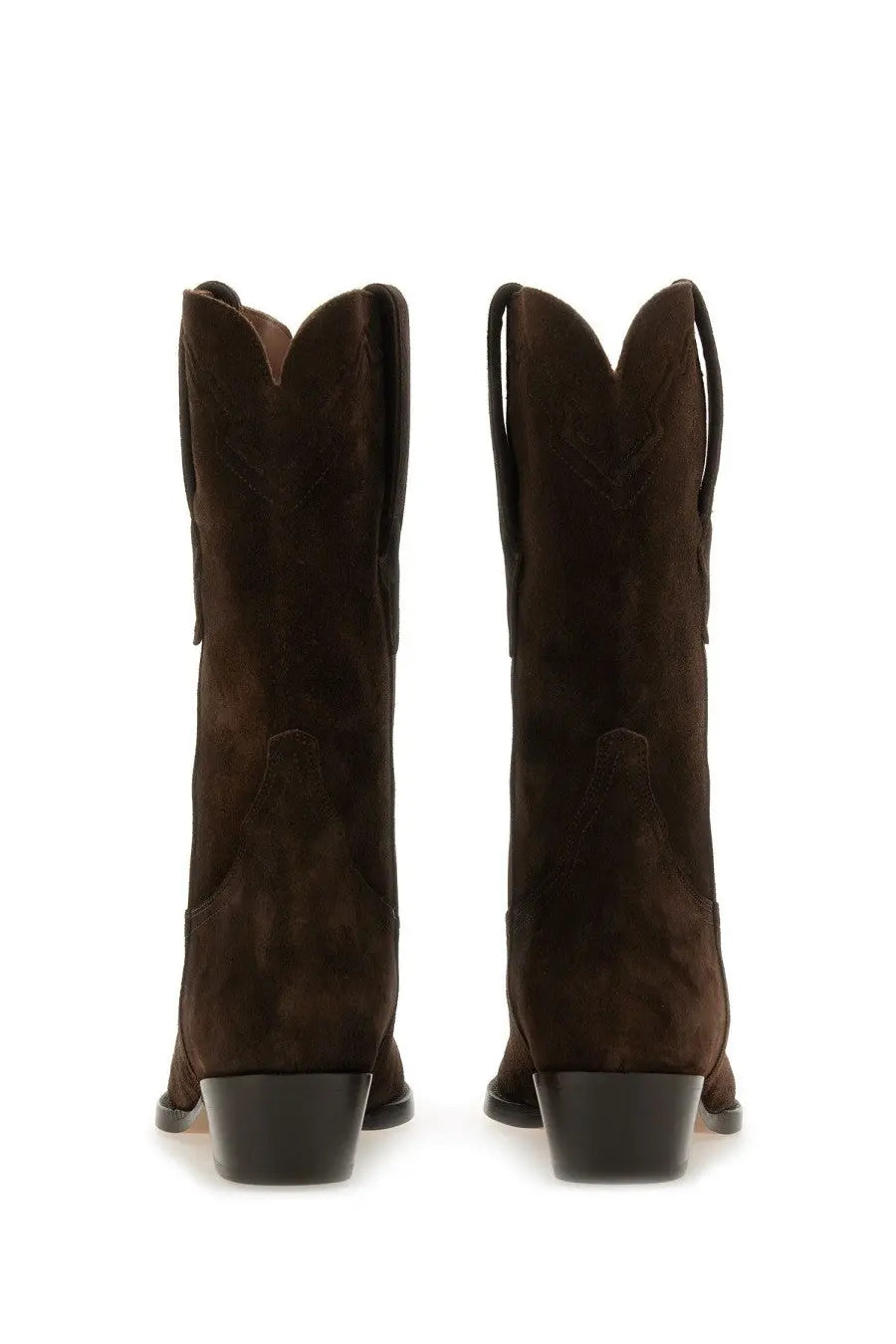 Paris Texas women’s boot Hilda brown brown suede cowboy boots with matte finish and black rubber heels back view