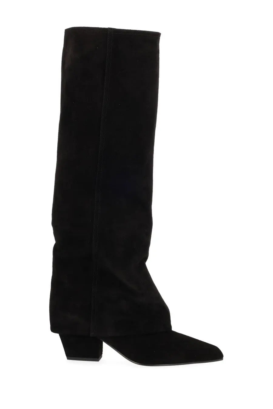 Paris texas women’s black suede knee-high boot jane with block heel and pointed toe for stylish wear