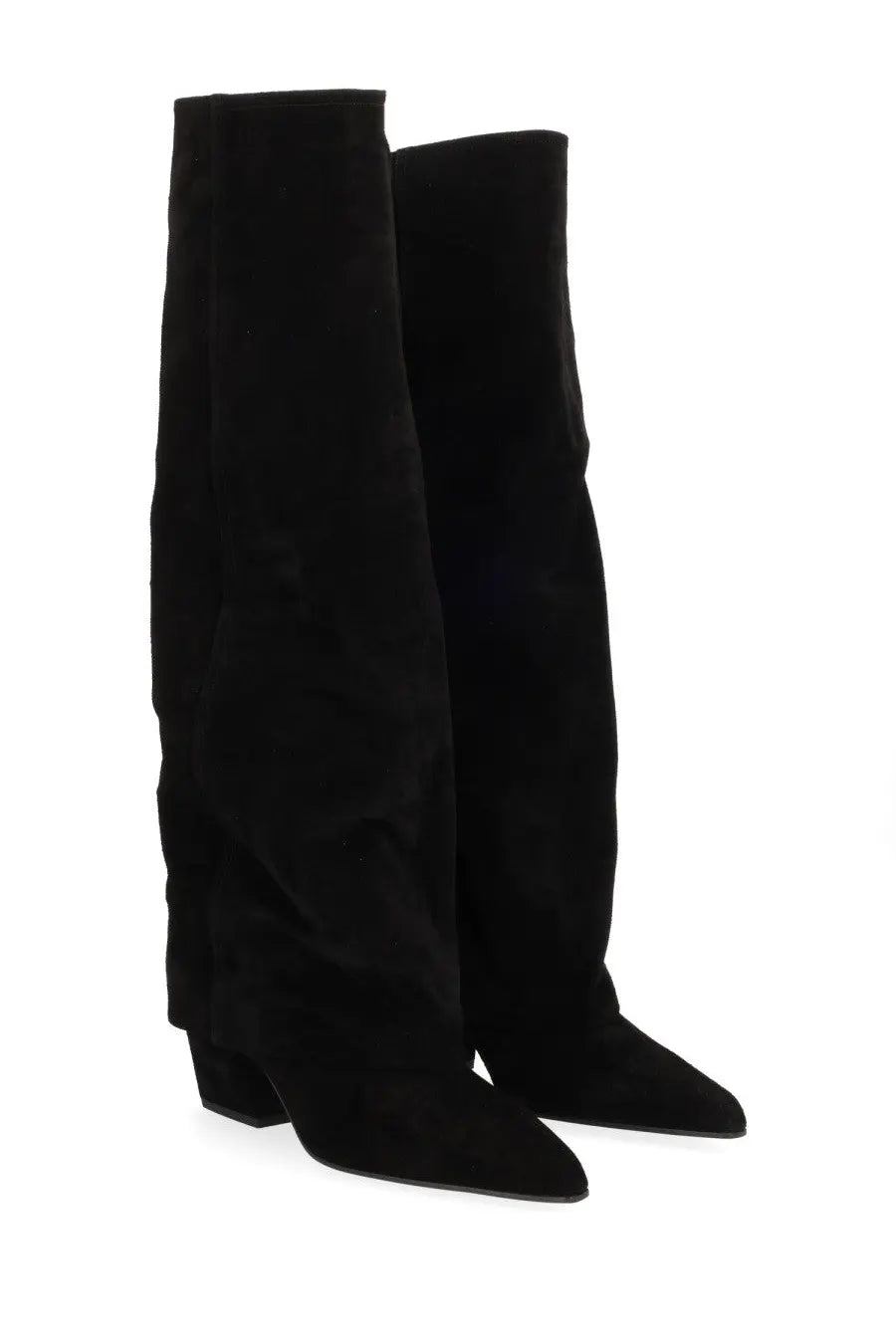 Paris texas women’s boot jane black black suede over-the-knee boots with pointed toe and low block heel