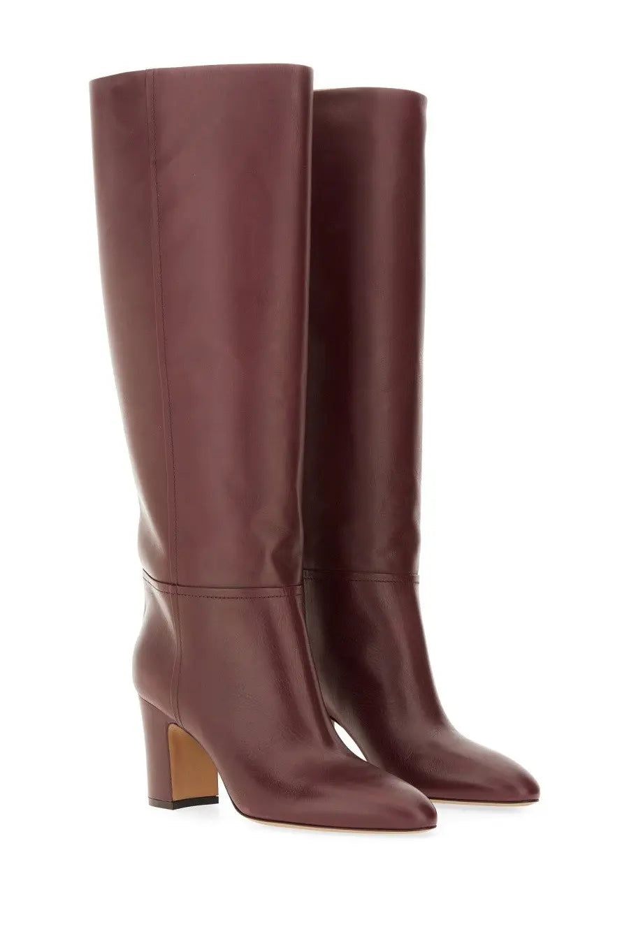 Paris Texas women’s Lavinia boot red knee-high burgundy leather boots with block heel and pointed toe