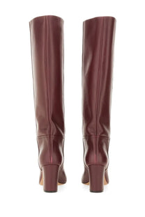 Burgundy leather knee-high block heel boots for women by paris texas called lavinia boot red