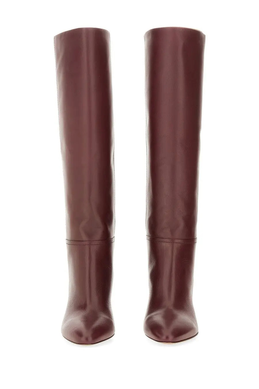 Paris Texas women’s Lavinia boot red sleek burgundy leather knee-high boots with smooth finish and pointed toes