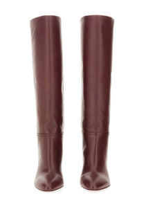 Paris Texas women’s Lavinia boot red sleek burgundy leather knee-high boots with smooth finish and pointed toes