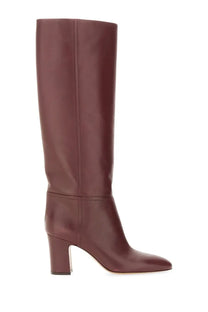 Paris Texas women’s burgundy leather knee-high Lavinia boot with block heel and pointed toe