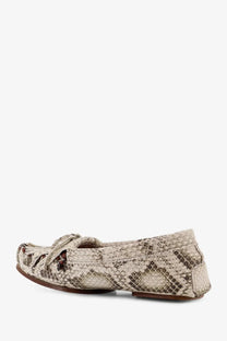 Paris Texas women’s Indiana leather loafers in beige snake print with decorative bow detail at the front