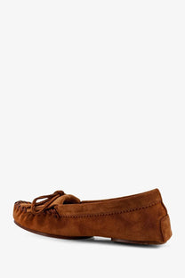 Brown suede moccasin shoe with tied bow at front paris texas women’s indiana suede loafers brown
