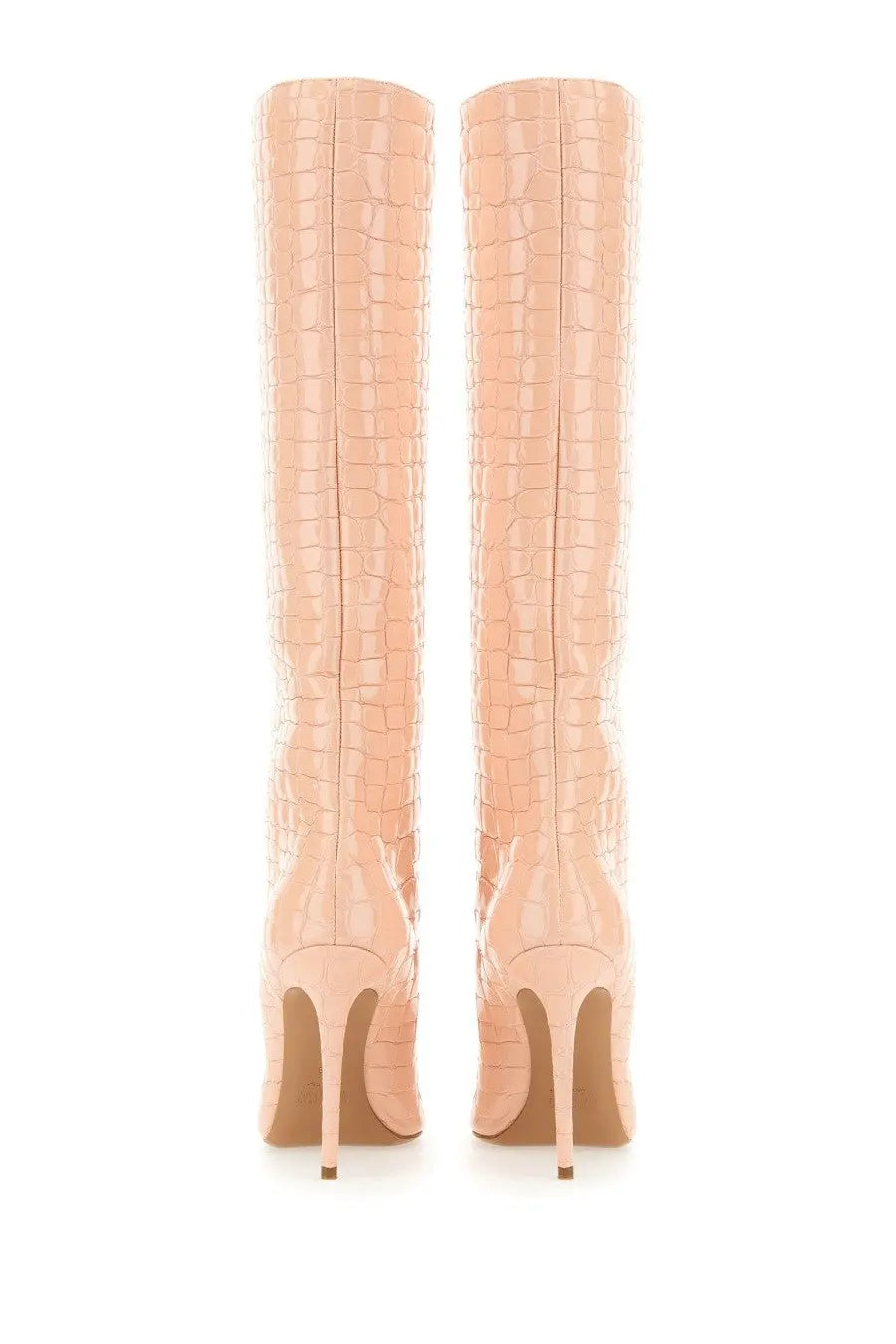 Paris texas women’s leather knee-high boots in nude crocodile embossing with slender high heels