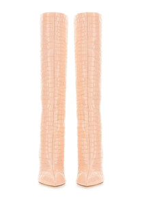 Pair of pale pink crocodile-embossed leather over-the-knee boots from Paris Texas women’s collection
