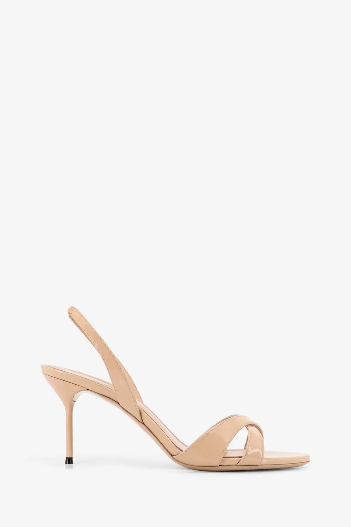Beige patent leather slingback sandal with a slender heel from Paris Texas women’s Lidia patent leather sandals brown