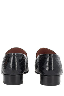 Paris Texas women’s moccasin Vincent black patent leather loafers with glossy snake-skin texture and brown lining