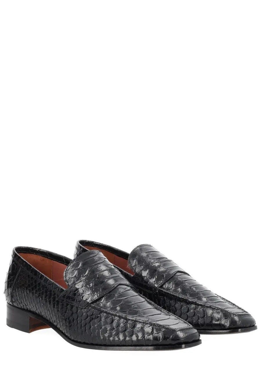 Paris Texas women’s moccasin Vincent black python-skin loafers with sleek glossy finish and classic slip-on design