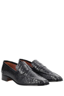 Paris Texas women’s moccasin Vincent black python-skin loafers with sleek glossy finish and classic slip-on design