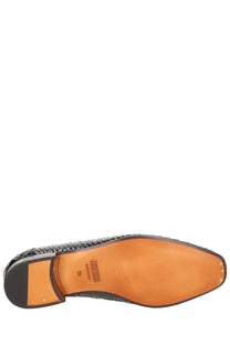 Paris texas women’s moccasin vincent black black snakeskin-patterned dress shoe with tan leather insole and black rubber heel