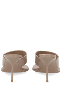 Beige patent leather mules with slender high heels from paris texas womens mule con tacco lidia collection