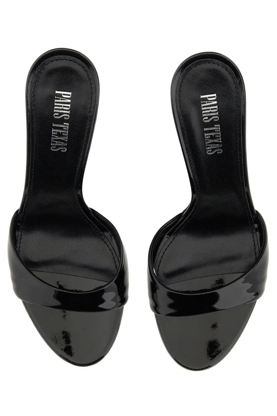 Paris Texas women’s mule Lidia black patent leather with sleek minimalist design and embossed brand name insole