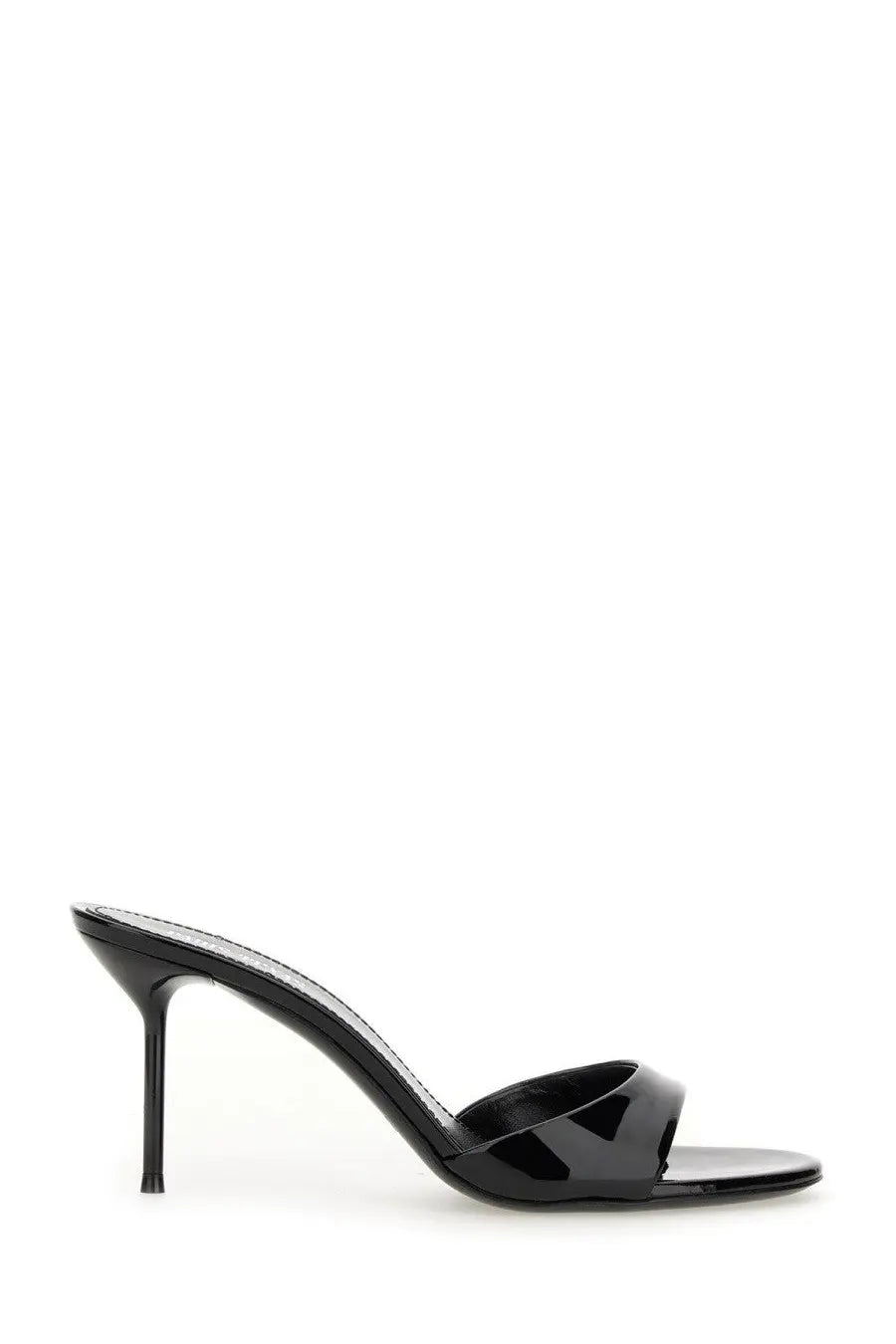 Paris Texas women’s mule Lidia black patent leather sandal with sleek minimalist design and thin stiletto heel