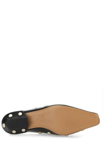 Black leather mule sandal with silver studs and tan insole from paris texas womens sandal bella black collection