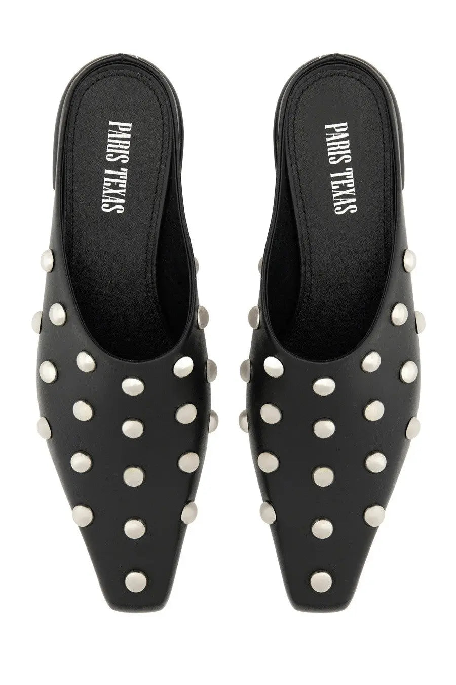 Black leather mules with silver studs and pointed toe from Paris Texas womens sandal Bella Black collection