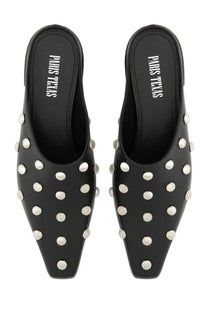 Black leather mules with silver studs and pointed toe from Paris Texas womens sandal Bella Black collection