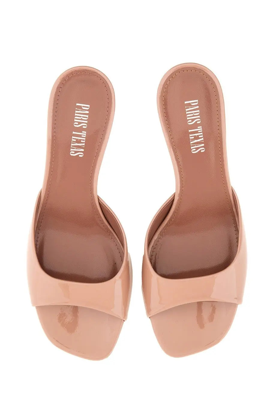 Beige patent leather paris texas women’s sandalo lara pink mules with sleek minimalist design and embossed insole