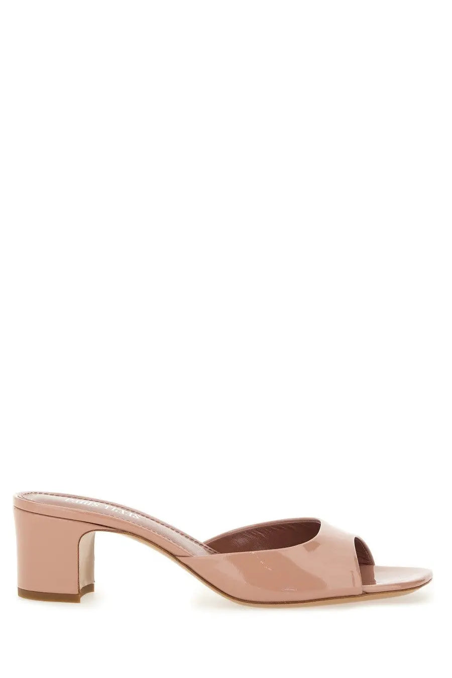 Paris Texas women’s sandalo lara pink sleek nude patent leather mule sandal with block heel and open toe design