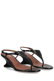 Paris Texas women’s sandalo nina con tacco black wedge sandals with black crocodile embossing and brown leather insole
