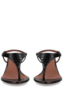 Paris texas women’s sandalo nina con tacco black black crocodile embossed leather t strap sandals with minimalist design