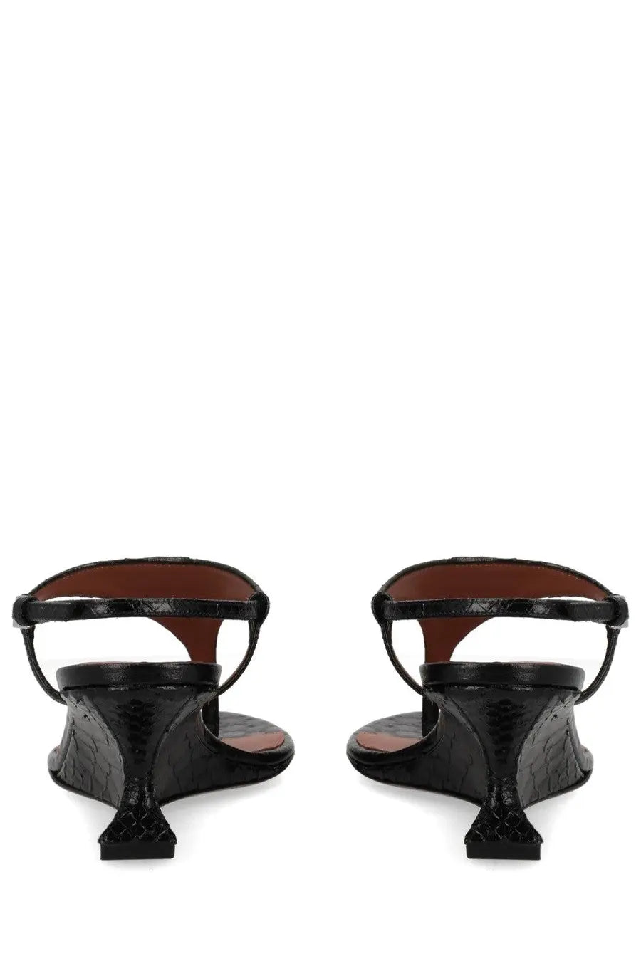 Paris Texas women’s sandalo nina con tacco black black snakeskin t-strap sandals with sleek sculpted heel