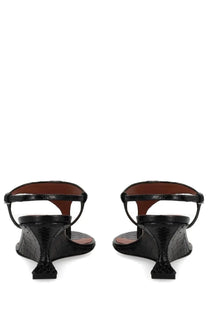 Paris Texas women’s sandalo nina con tacco black black snakeskin t-strap sandals with sleek sculpted heel