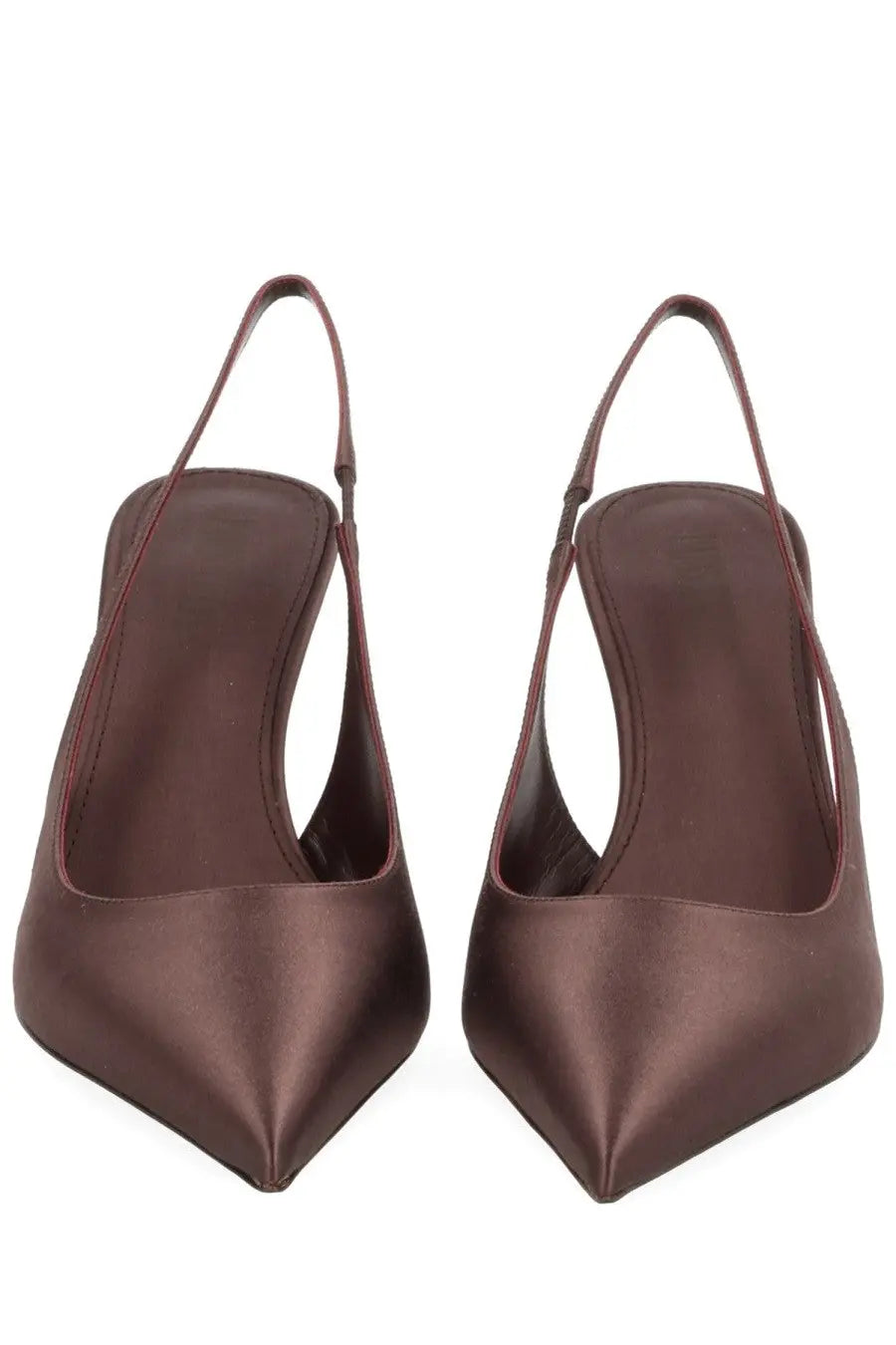 Paris Texas women’s shoe Lidia brown satin slingback heels with pointed toe and thin ankle strap