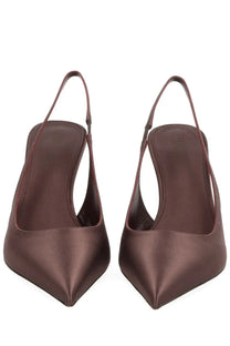 Paris Texas women’s shoe Lidia brown satin slingback heels with pointed toe and thin ankle strap