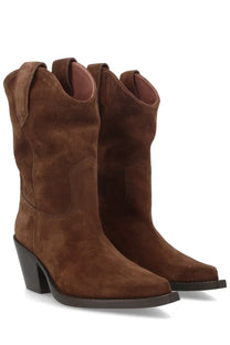 Paris Texas women’s Stivale Dakota brown brown suede cowboy boots with square toe and chunky heel